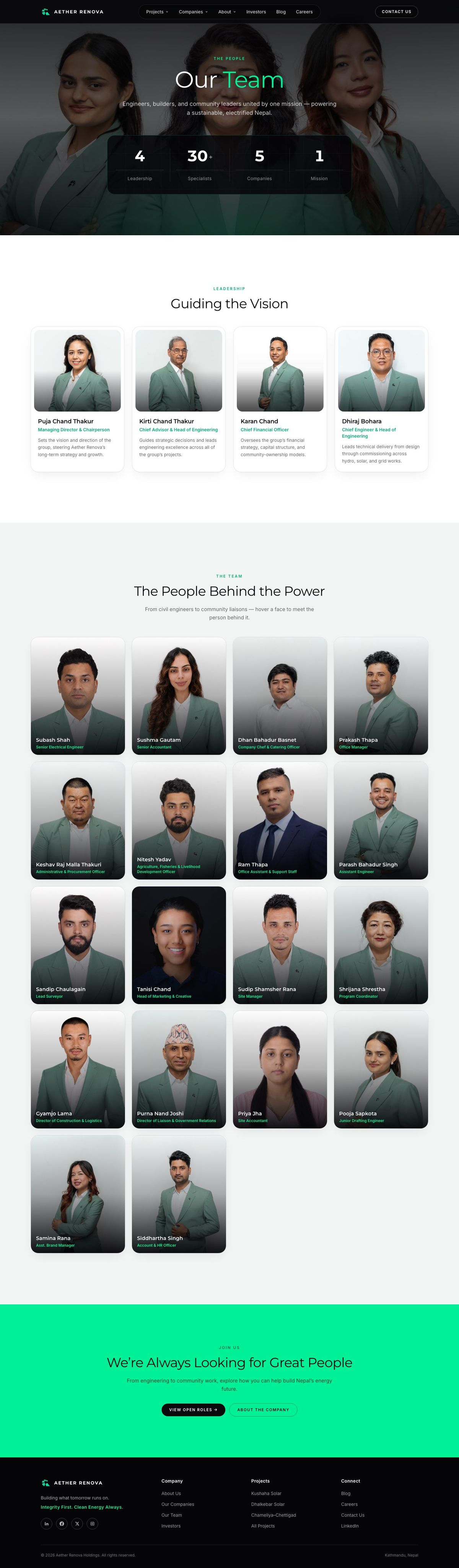 Team page design
