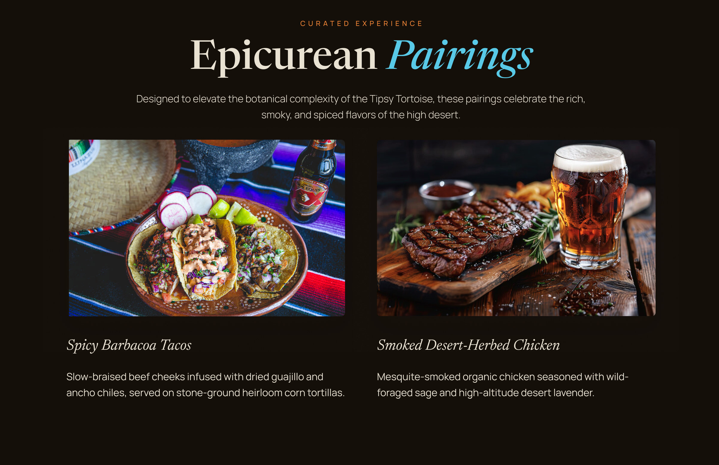 Epicurean pairings, Beer page