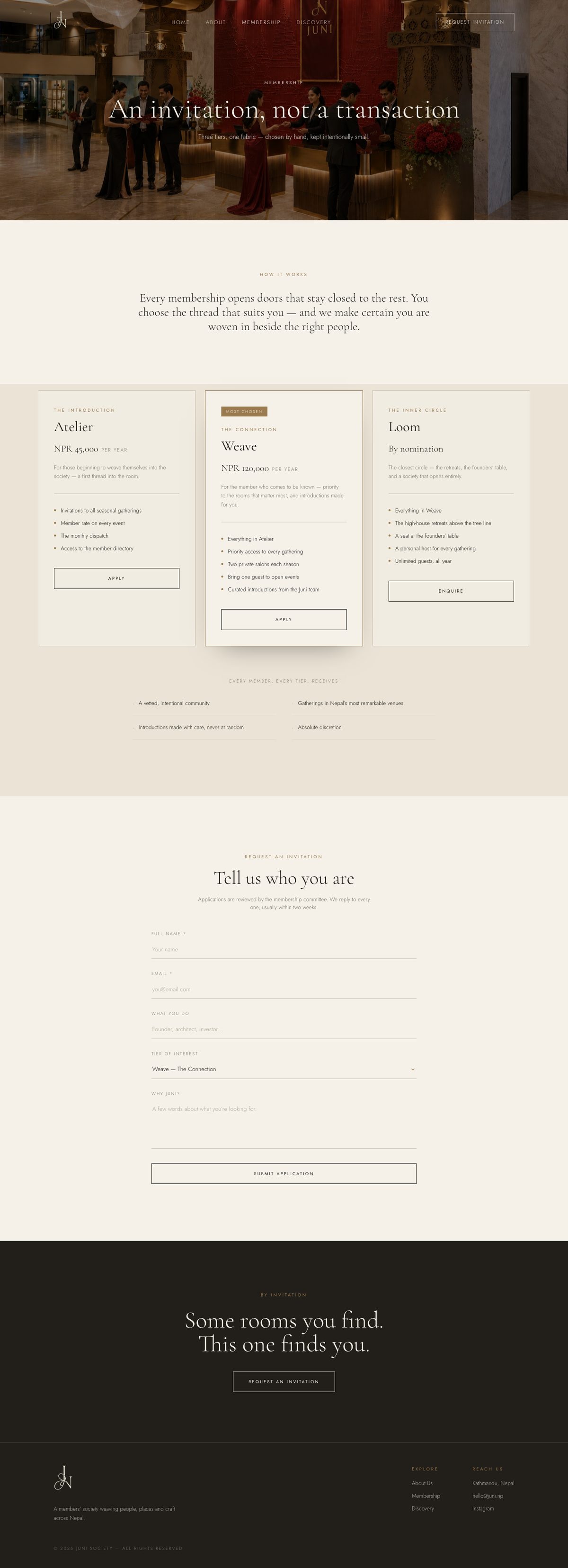 Membership page design