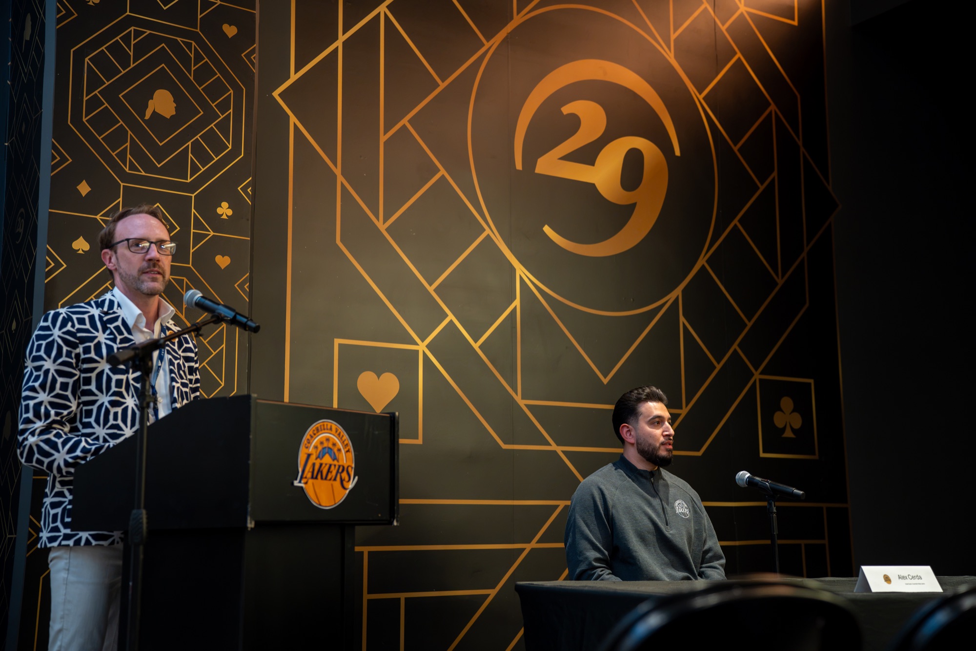 At the podium